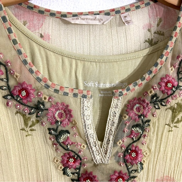 Soft Surroundings boho cottage peasant Serenata Tunic floral beaded EUC size M - Picture 6 of 13